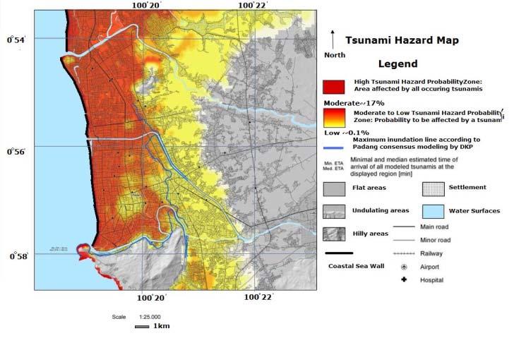 GITEWS South Bali Tsunami Hazard Map High tsunami hazard probability at certain parts of