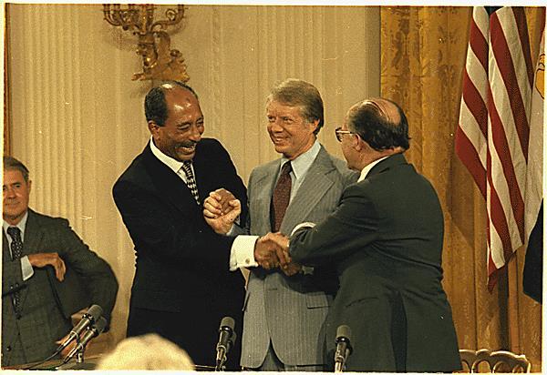 CAMP DAVID ACCORDS In 1977, Carter brings Egyptian President Anwar el-sadat and Israeli Prime Minister Menachem Begin to Camp David. Camp David is the Presidents retreat in Maryland.