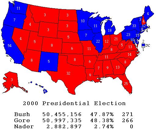2000 ELECTION Democrat Al Gore (VP) vs. Republican George W. Bush. Florida becomes the state that will decide the winner.
