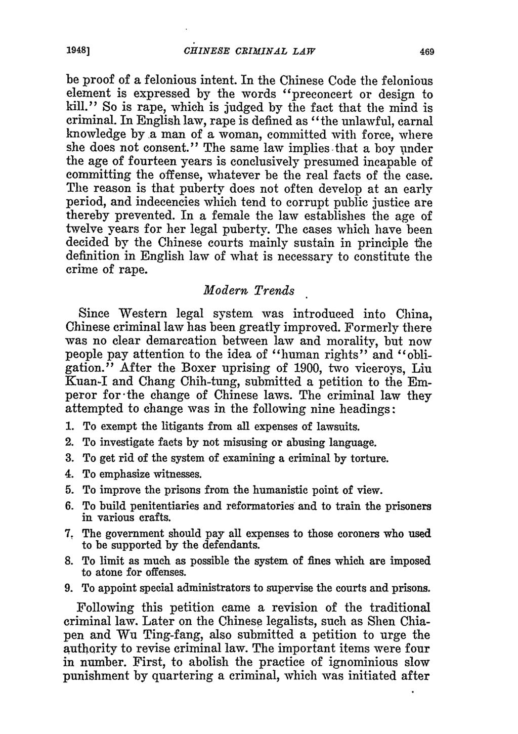 1948] CHINESE CRIMINAL LAWV be proof of a felonious intent. In the Chinese Code the felonious element is expressed by the words "preconcert or design to kill.