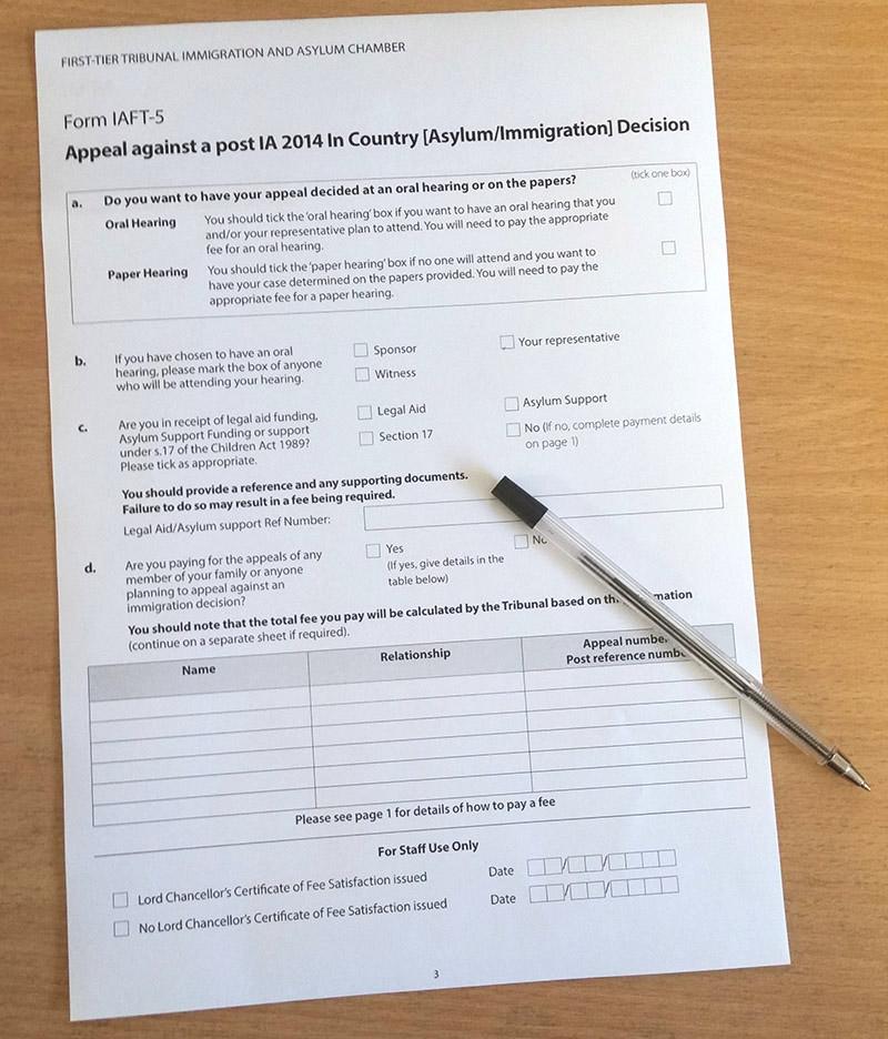 The appeal form If the Home Office refuses your application they will send an appeal form (called IAFT-5) and guidance notes when they send you written notification of their refusal.