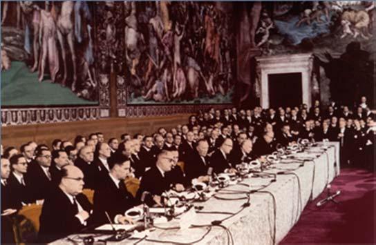 But the economic integration of Europe proceeds April 1951 European Coal and Steel Community was created The Rome Treaties: EURATOM and the European Economic Community (1957) the Six : France, West