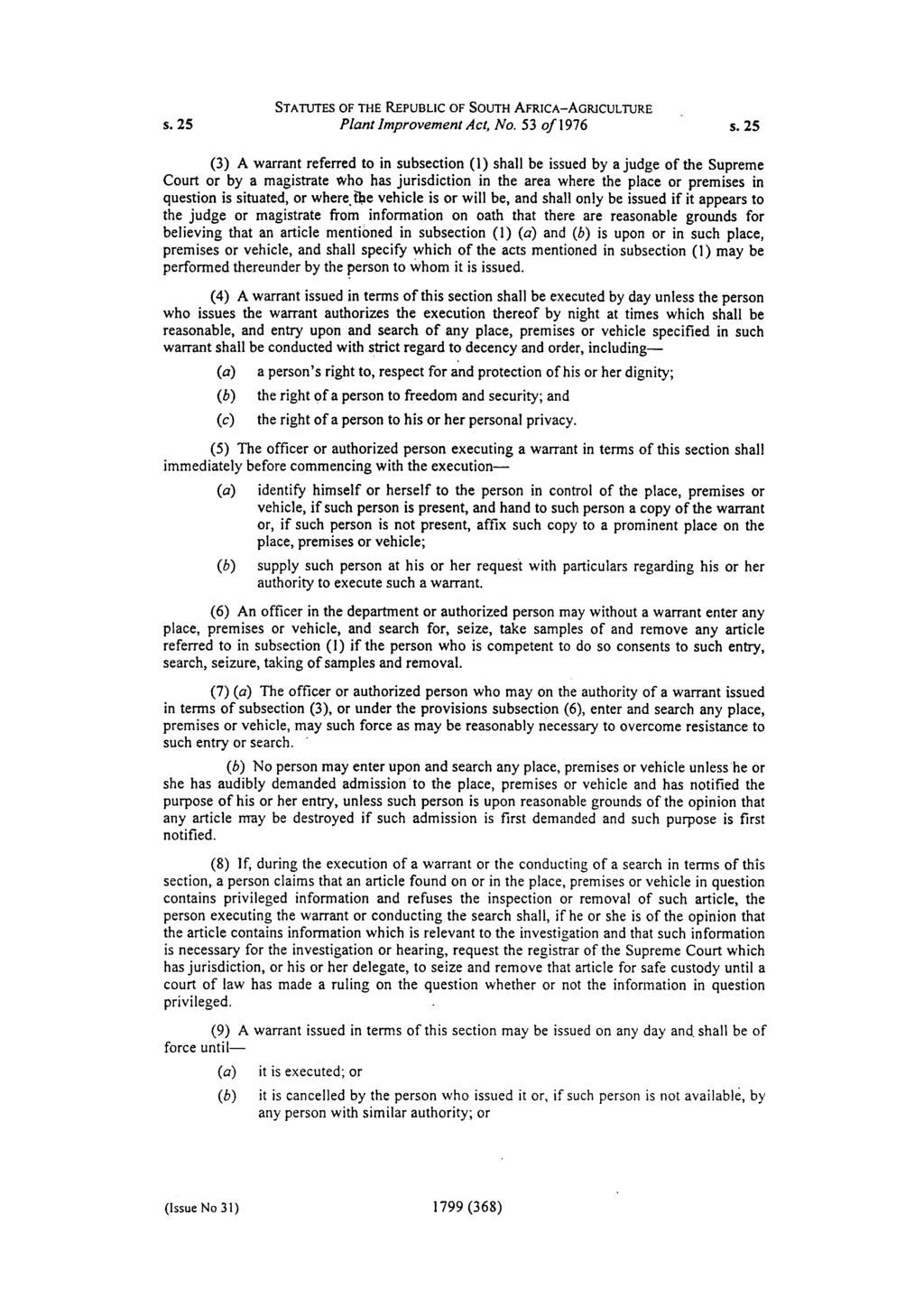 . S. 25 PIant Improvement Act, No. 53 of 1976 S.