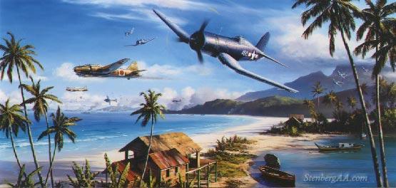 Pacific Theatre February 1943 - Guadalcanal Solomon Islands, South Pacific - Americans take first island in start of island-hopping strategy.
