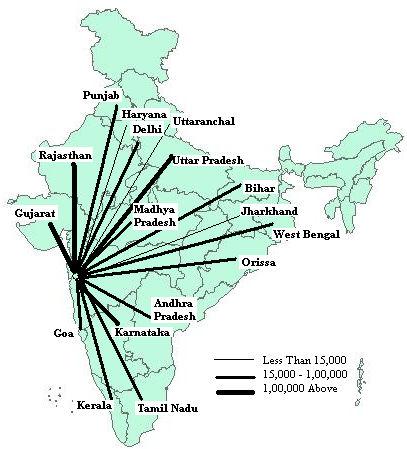 Map 3:- Female Migration to Mumbai from other states, 1991