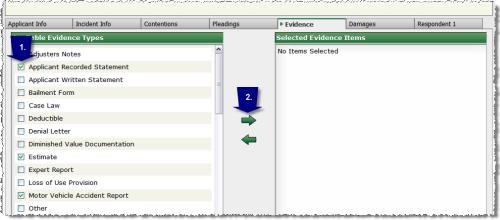 Click the arrow pointing to the right Evidence Items box.
