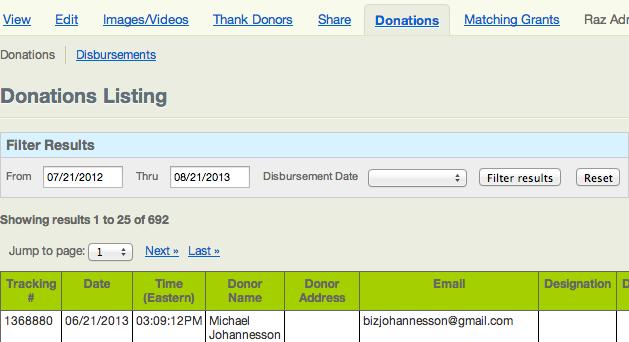 Check Your Donations An email notification is sent to your user account email when a donation is made Click on the