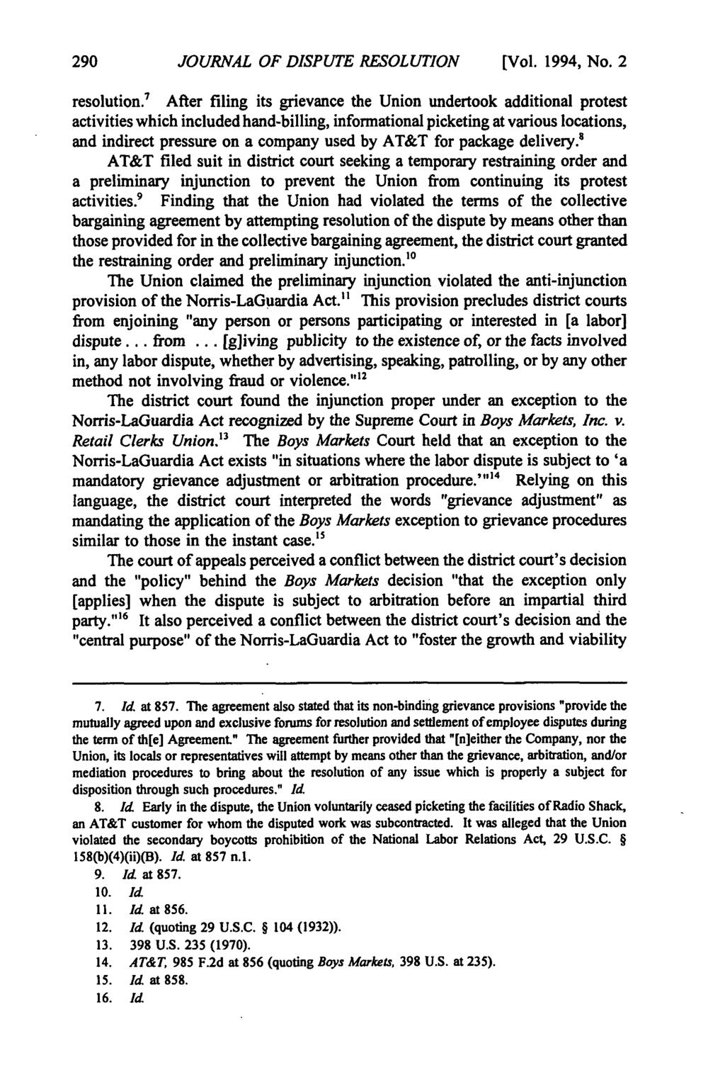 Journal of Dispute Resolution, Vol. 1994, Iss. 2 [1994], Art. 6 JOURNAL OF DISPUTE RESOLUTION [Vol. 1994, No. 2 resolution.