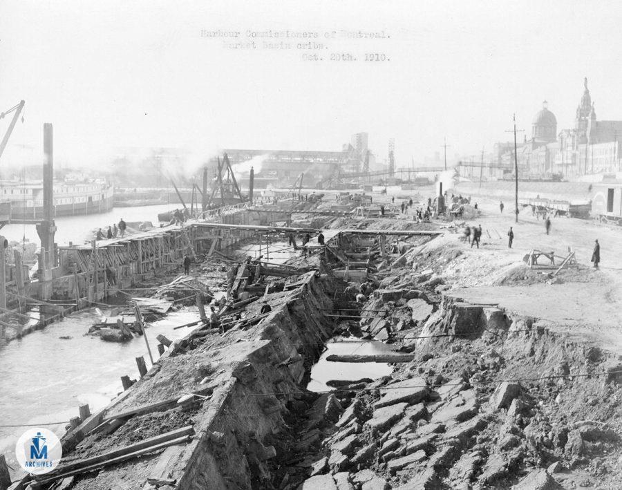 Construction of additional quays in the Port of Montreal - 1910 Source: Port of Montreal: Montreal Throughout Time.