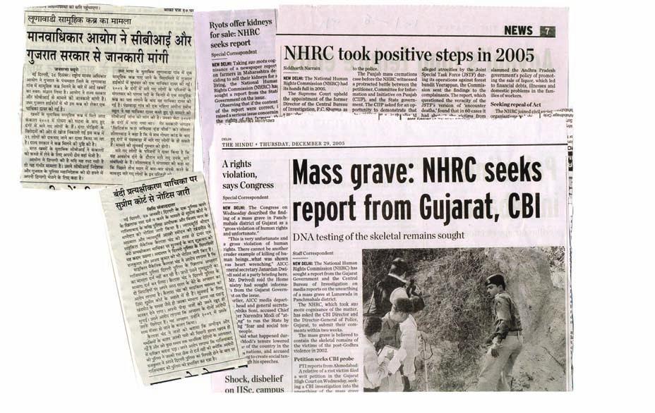 National Human Rights Commission Do you notice a reference to the National Human Rights Commission (NHRC) in the news collage on this page? This was in the context of the riots in Gujarat in 2002.
