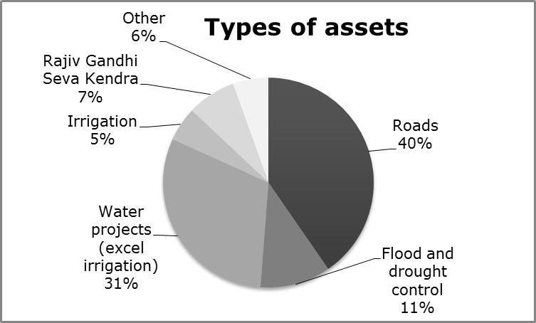 As Figure 1 shows, most projects executed in our sample districts were roads (40 per cent), water conservation (31 per cent) or irrigation projects (5 per cent).
