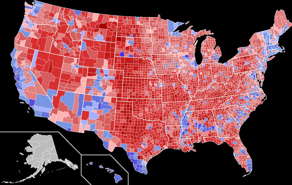 2016 Presidential Electoral Map by County By