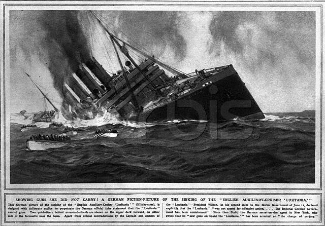 Germany announced a submarine war with Britain Lusitania torpedoed,