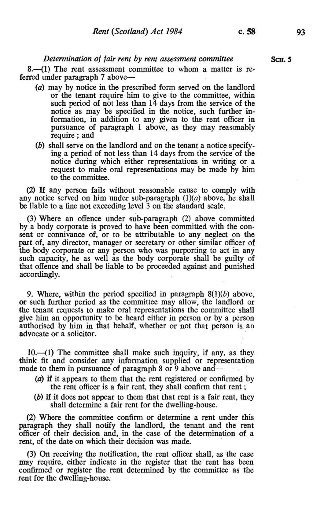 Rent (Scotland) Act 1984 c. 58 93 Determination of fair rent by rent assessment committee Sca. 5 8.
