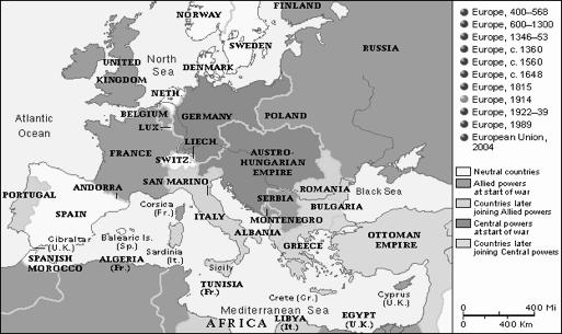 One week later, all of the major European powers had been drawn into the war. Germany and Austria Hungary were known as the Central Powers. Russia, France, Serbia, and Great Britain were the Allies.