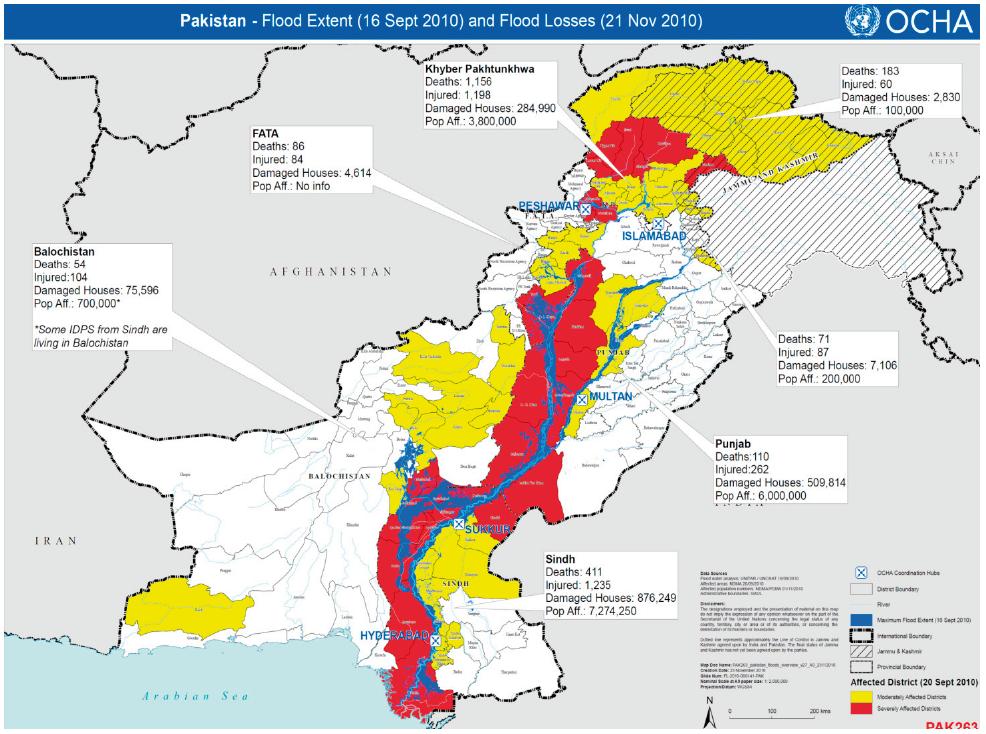 Indus flood extent and losses 2010 Source: OCHA