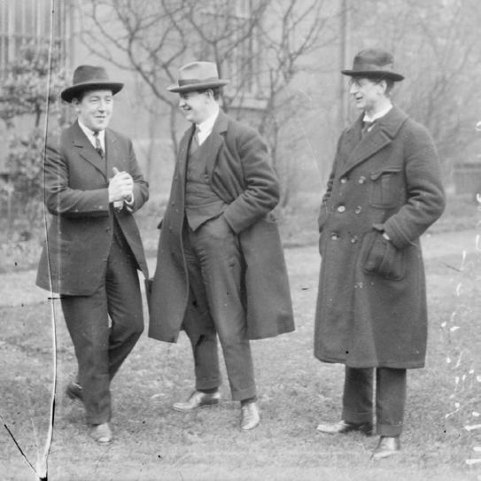 Harry Boland, Michael Collins and Eamon de Valera, three survivors of the Rising having a chat between sessions of Dáil Éireann (the provisional Irish parliament established in Jan.