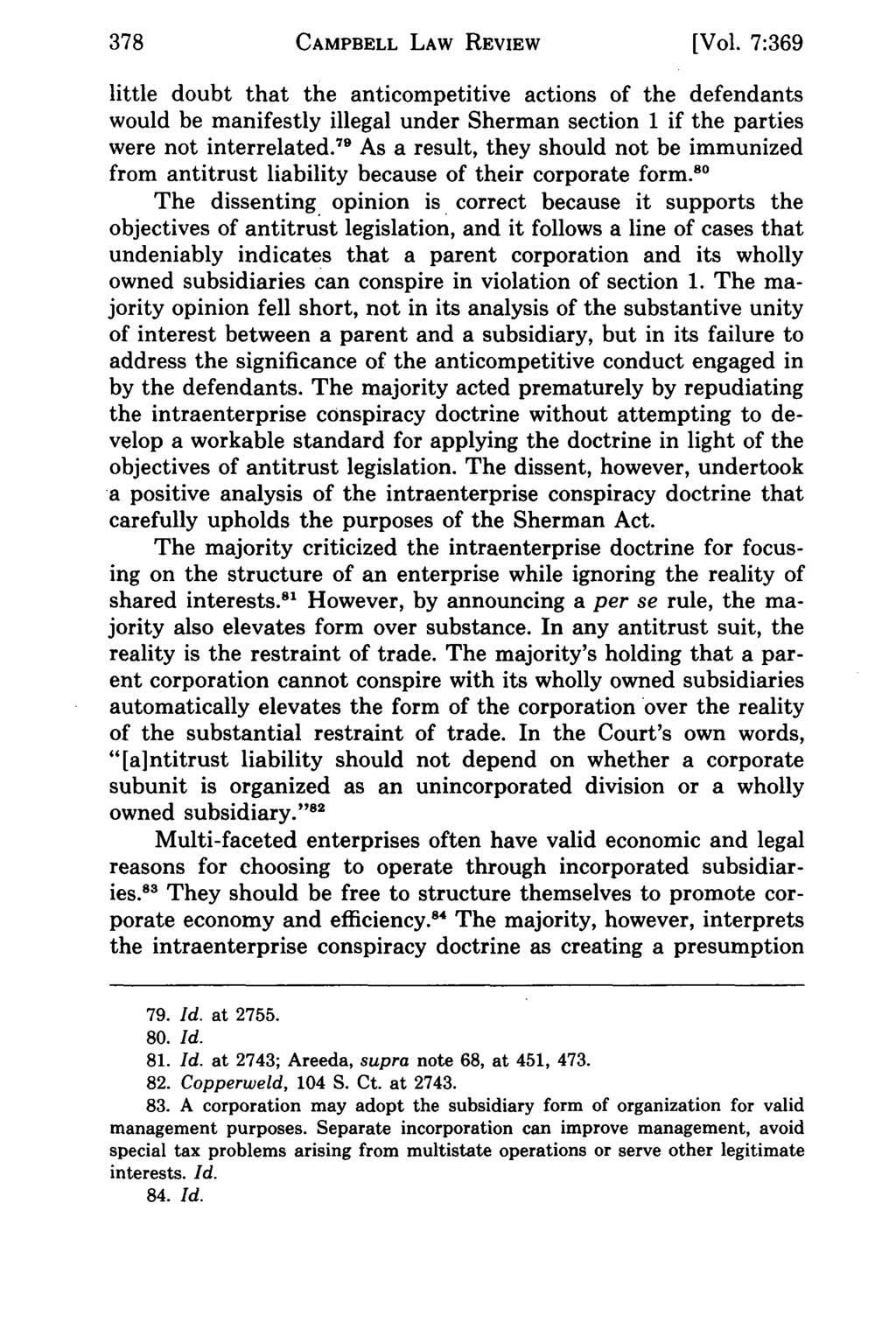 Campbell CAMPBELL Law Review, LAW Vol. 7, REVIEW Iss. 3 [1985], Art. 4 [Vol.