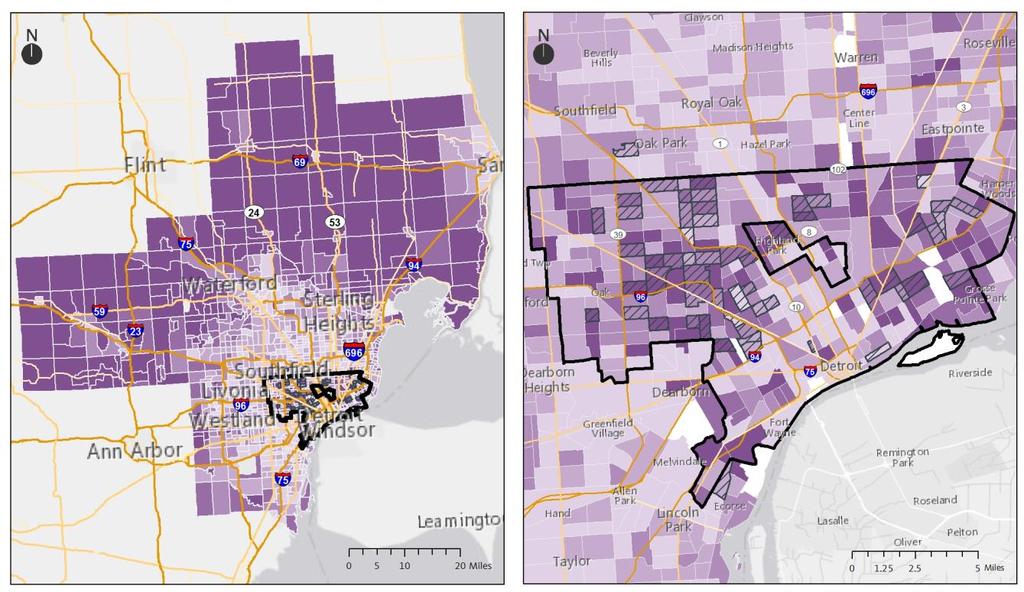 An Equity Profile of the City of Detroit PolicyLink and PERE 89 Connectedness Long commutes for some inner-city communities of color Workers living in the areas closest to the city s downtown