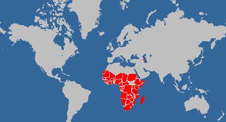 Angola 1.295 Benin 283 Cameroon 4.720 Democratic Republic of the Congo 622 Cape Verde 2.511 Equatorial Guinea 8.083 Ethiopia 475 Gambia 19.228 Ghana 15.297 Guinea 8.986 Guinea-Bissau 4.