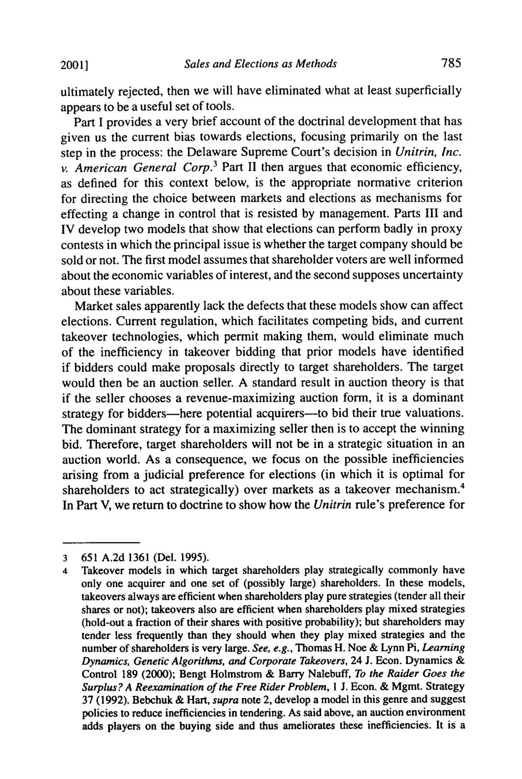 2001] Sales and Elections as Methods ultimately rejected, then we will have eliminated what at least superficially appears to be a useful set of tools.