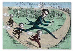 This cartoon of the long-legged Abe Lincoln shows him to be the fittest candidate in the presidential election.