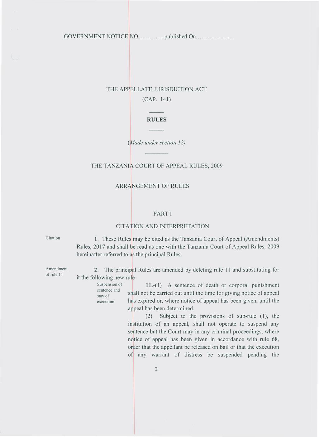 GOVERNMENT NOTICE NO published On. THE APPELLATE JURISDICTION ACT (CAP.