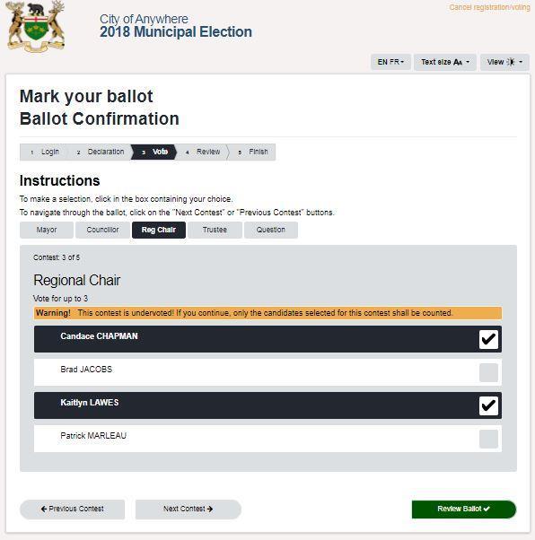 Internet Voting Warning The voter can return to the