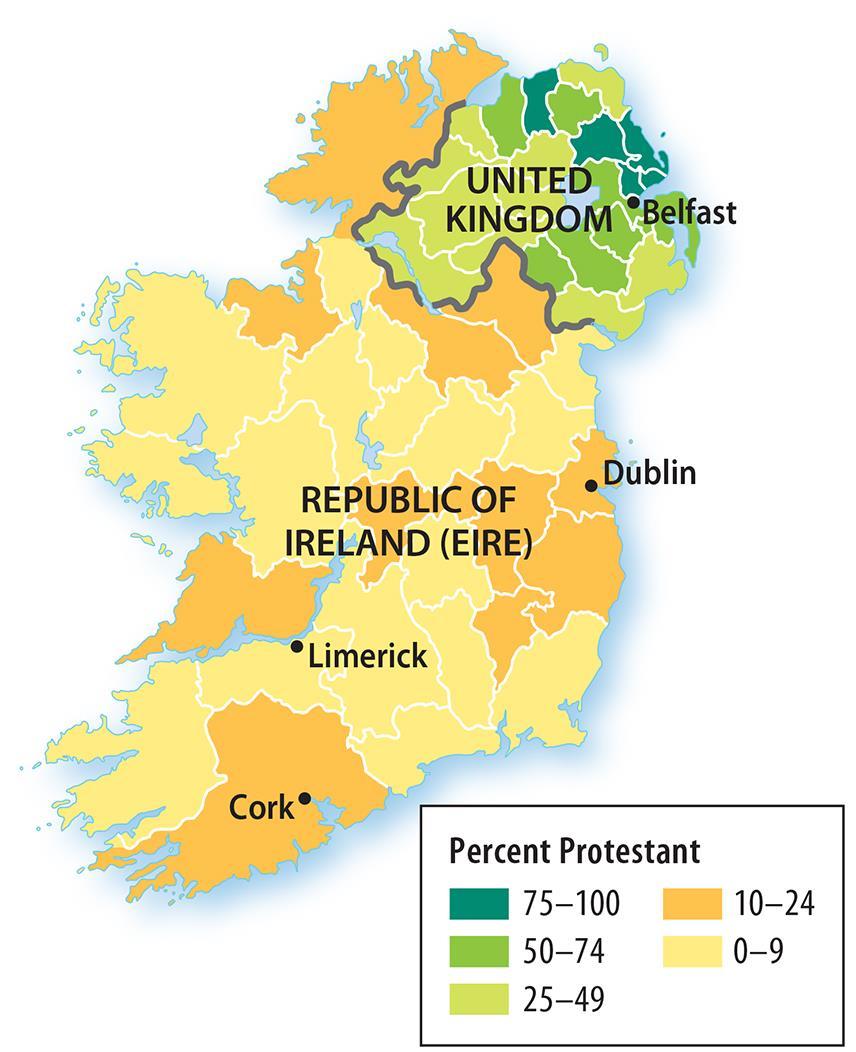 Religious Cultural Boundary: Ireland Figure 8-26: The island of Ireland is divided between the