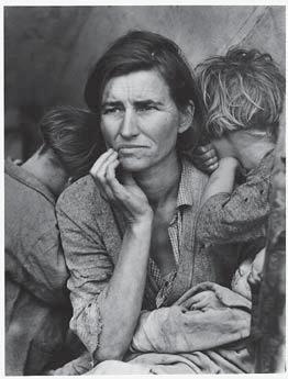 History Through MIGRANT MOTHER (1936), DOROTHEA LANGE In February 1936, Dorothea Lange visited a camp in Nipomo, California, where some 2,500 destitute pea pickers lived in tents or, like this mother