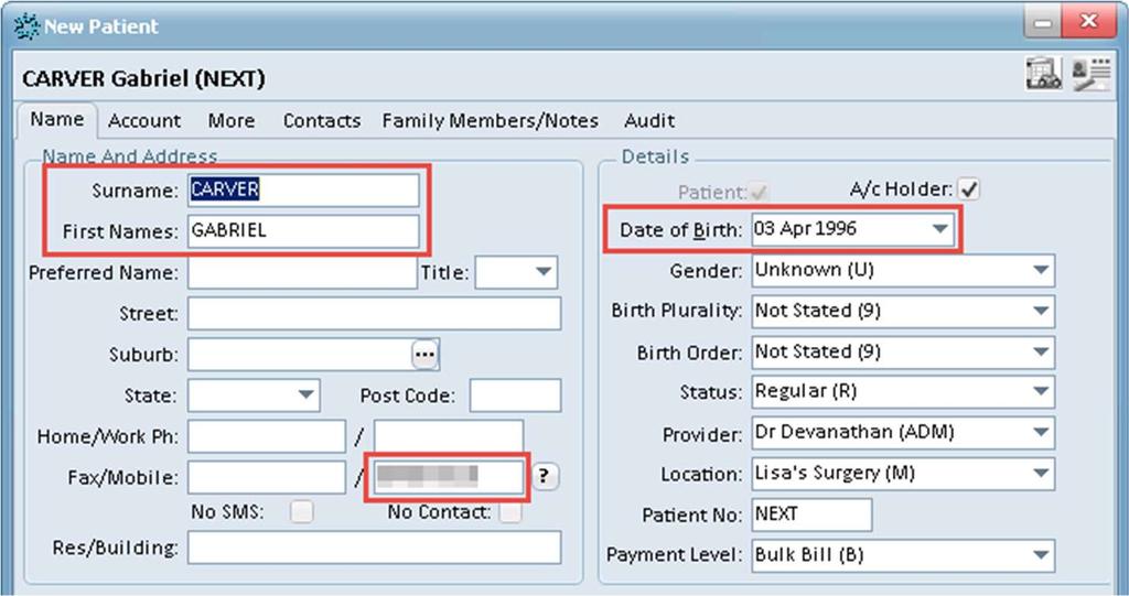 Auto populate guest patient details for registration When registering an online guest patient from the appointment book it should always populate