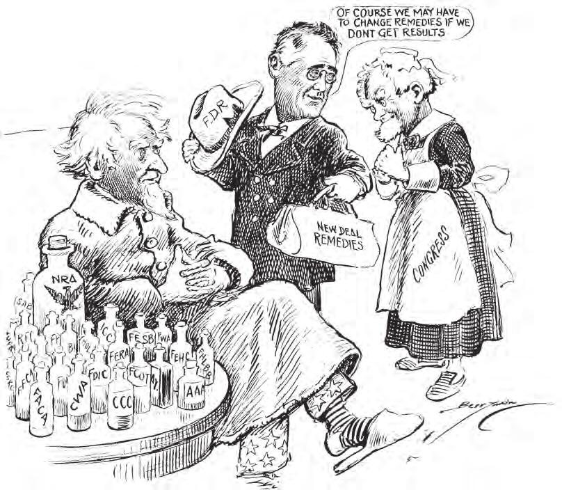 100000394615 Sample Item 9 SS.912.A.5.11 Content Focus New Deal The political cartoon below depicts President Franklin Roosevelt in 1934.