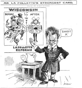 La Follette was Elected governor in 1900 on a platform of higher railroad taxes, tax reform, regulation of corporations, political democracy and a direct primary. He was reelected in 1902 and 1904.