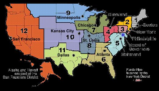 The Federal Reserve Act Created 12 regional banks as "banker's banks? (lend money to banks as a set interest rate).