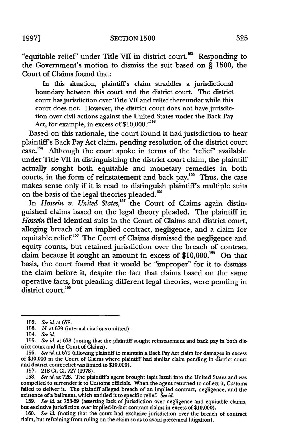 1997] SECTION 1500 "equitable relief' under Title VII in district court.
