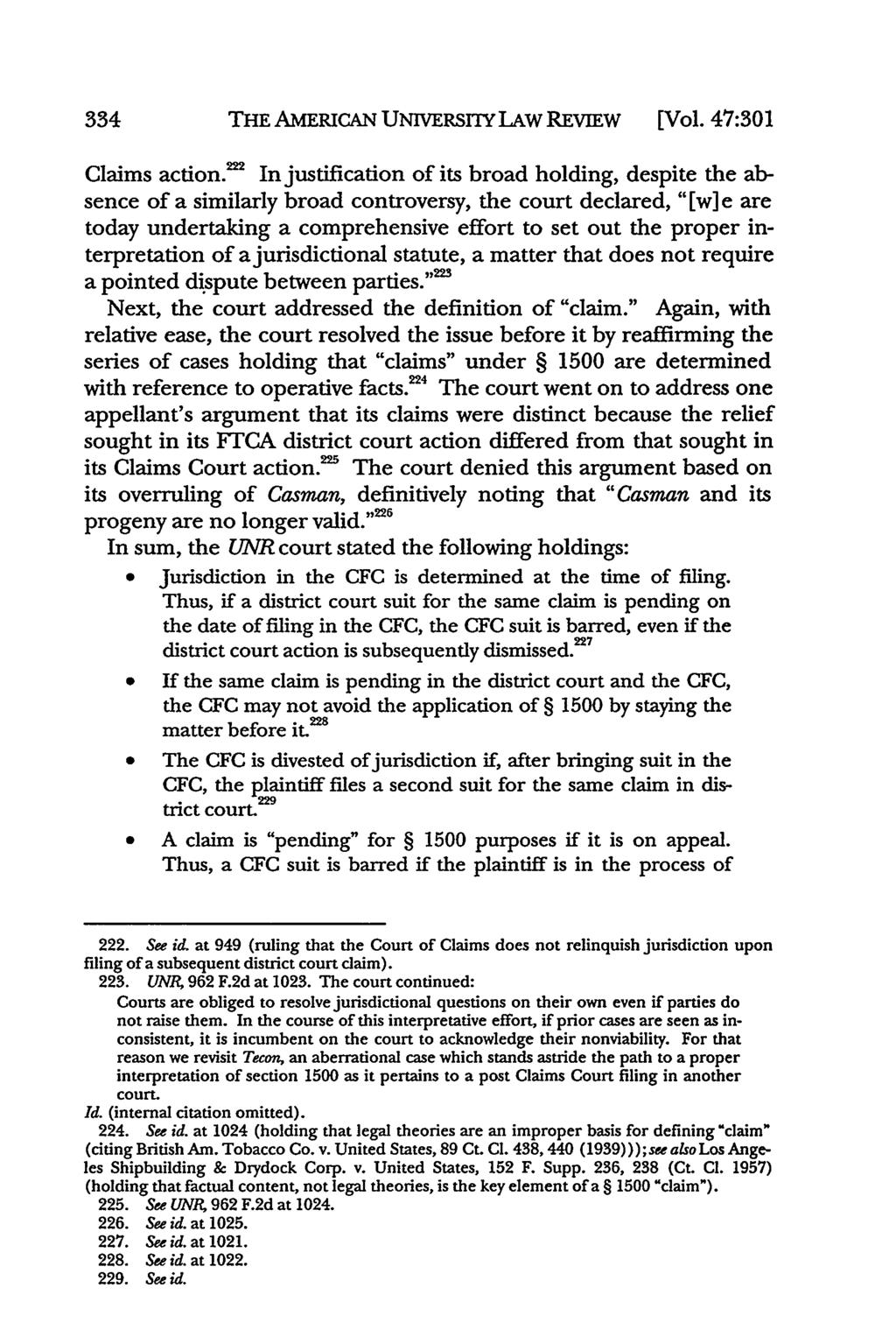 334 THE AMERICAN UNiVERSITY LAW REvIEW [Vol. 47:301 Claims action.