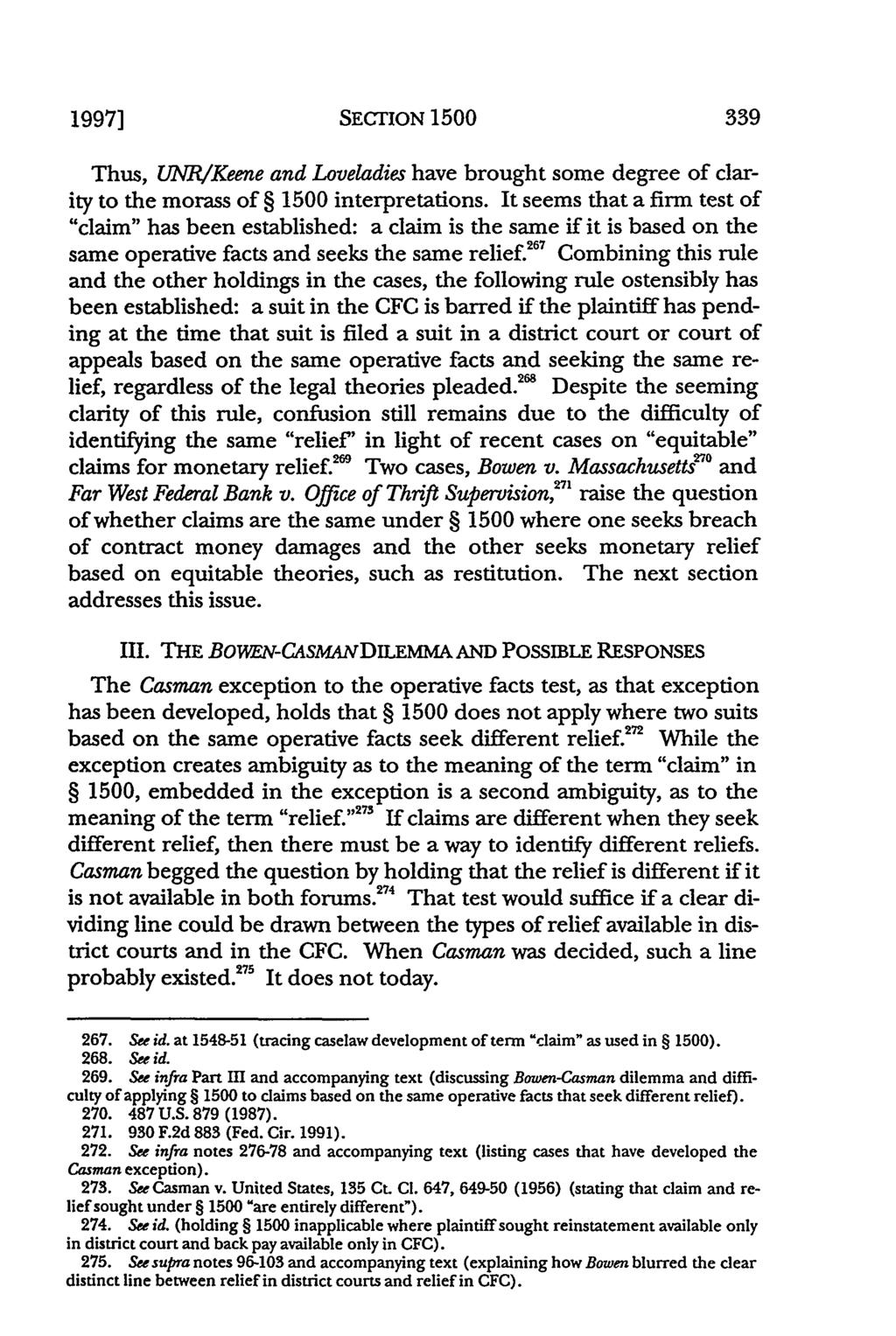 1997] SECTION 1500 339 Thus, UNR/Keene and Loveladies have brought some degree of clarity to the morass of 1500 interpretations.