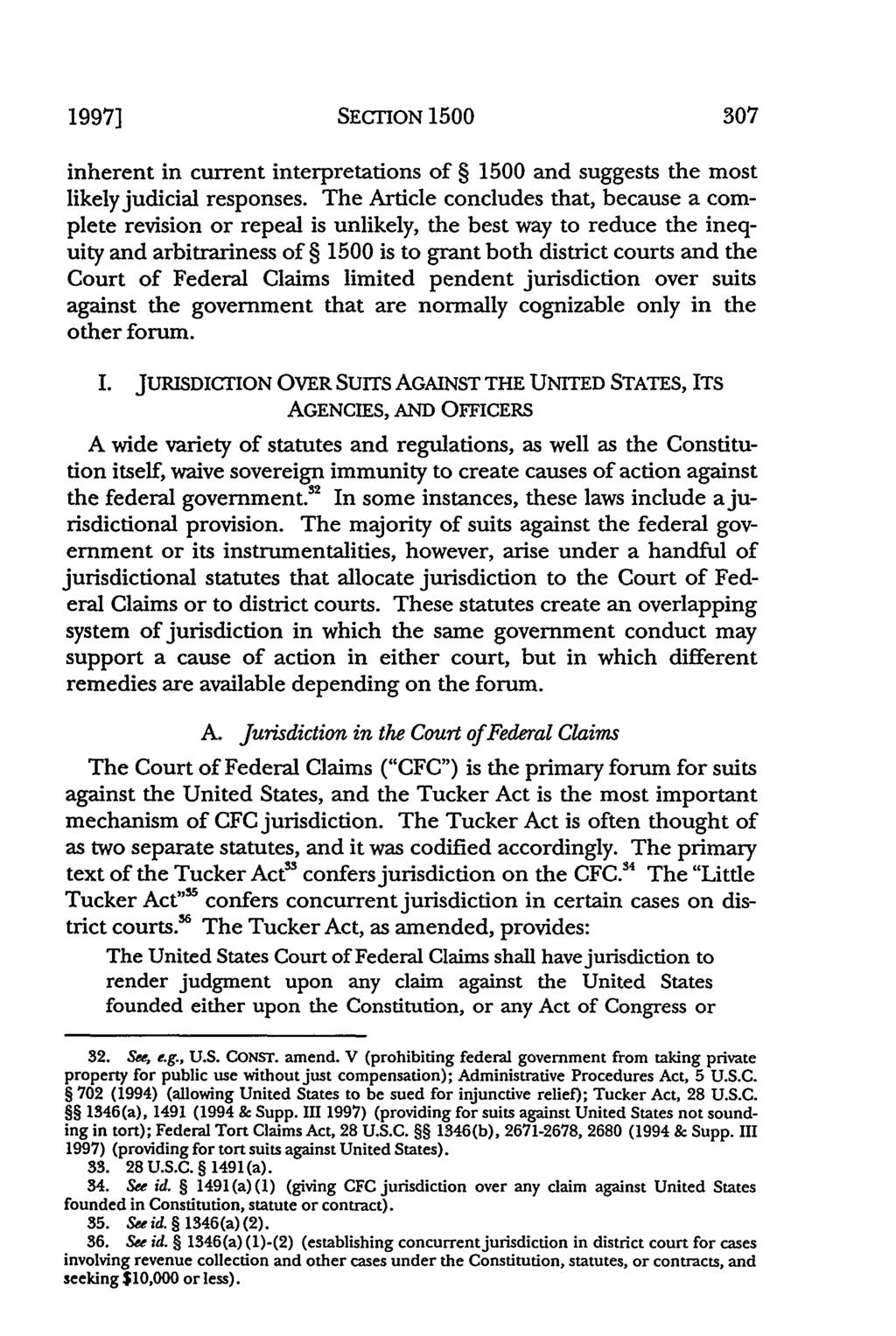 1997] SECTION 1500 inherent in current interpretations of 1500 and suggests the most likely judicial responses.