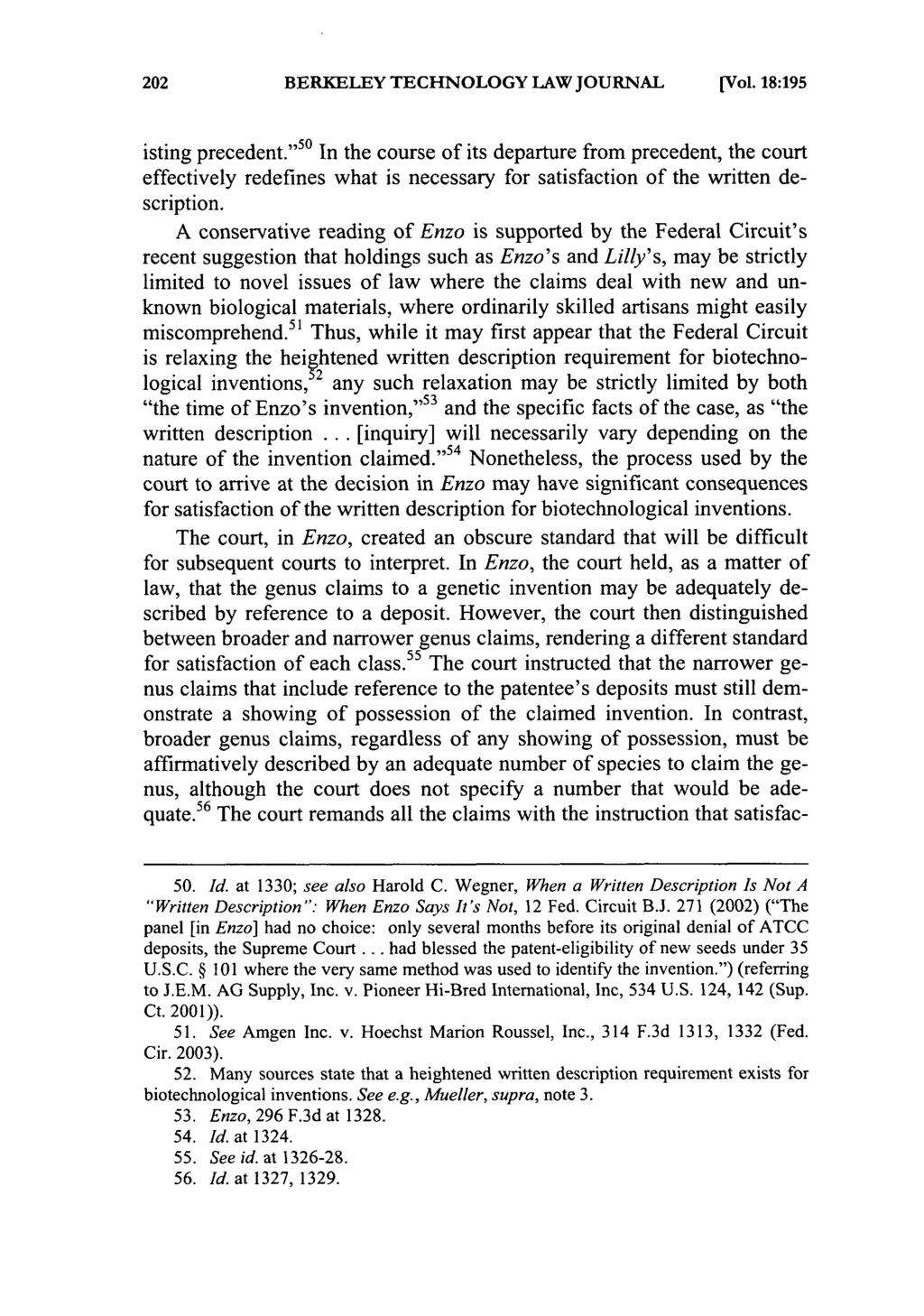 BERKELEY TECHNOLOGY LAW JOURNAL [Vol. 18:195 isting precedent.
