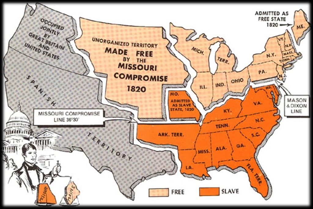 Extension of Slavery by the Missouri Compromise 1819-11 slave states and 11 free states Missouri asked to join the Union as a slave state.