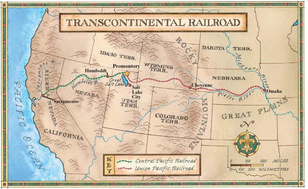Section 3 The transcontinental railroad helped open the West to long-term development.
