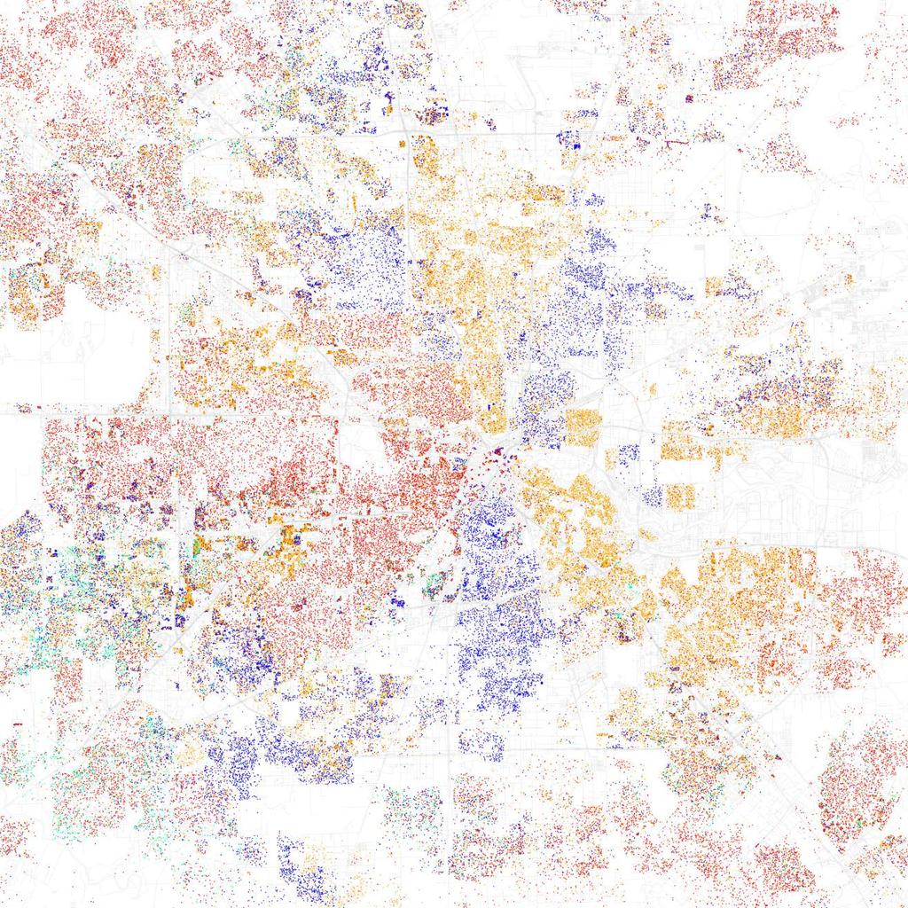 What segregation looks like in Houston White Black Hispanic Asian Map by Eric