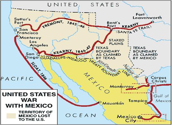 Map of Mexican War Border question emerges in 1845. U.S. wants Rio Grande River. Mexico wants Nueces River 150 miles north of Ri Grande.