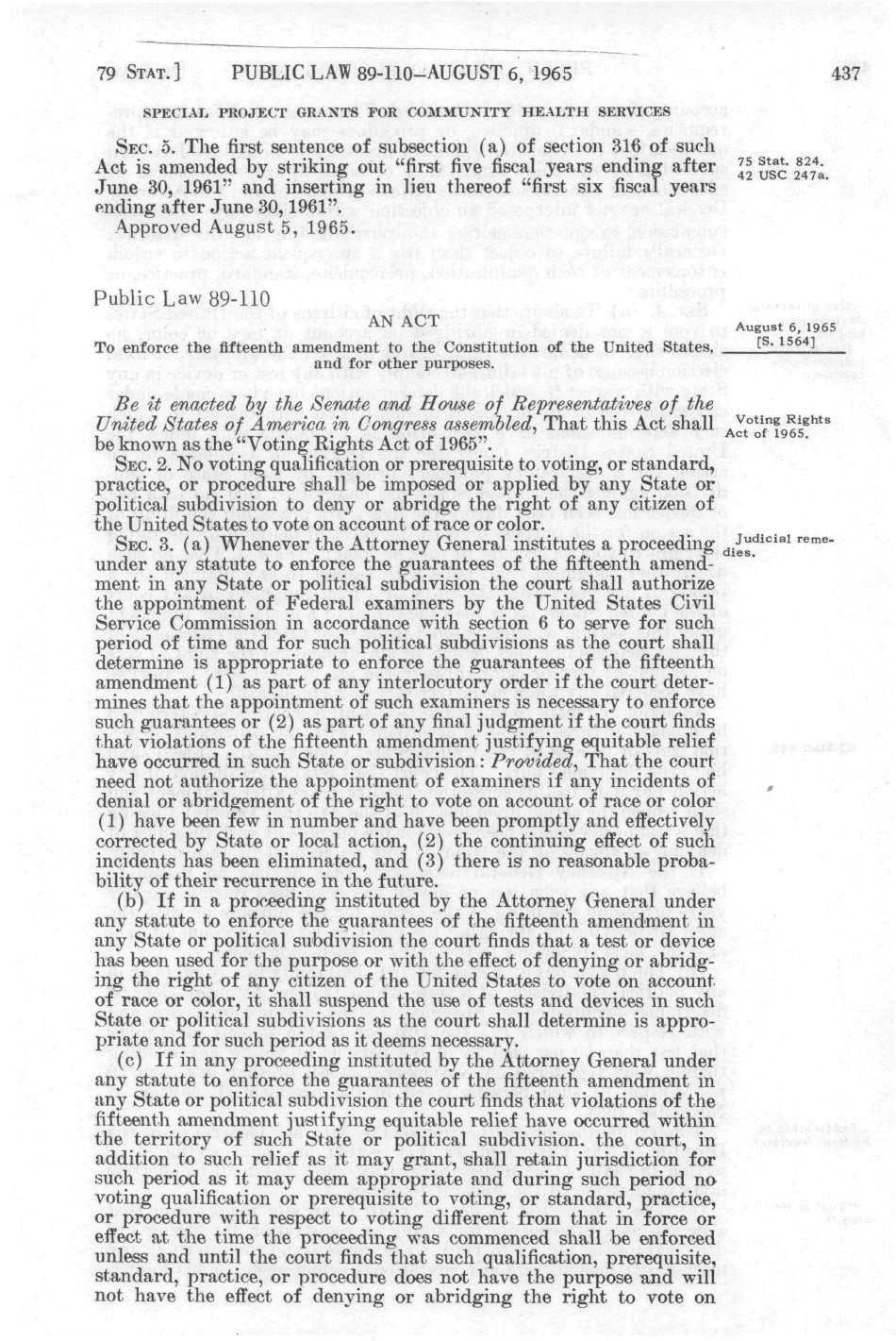 79 STAT. ] PUBLIC LAW 89-110-AUGUST 6, 1965 437 SPECIAL PROJECT GRANTS FOR COMMUNITY HEALTH SERVICES SEC. 5.