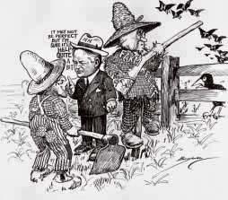 Analyzing What does the cartoon on the right suggest about Hoover s plan to help farmers? 2. Analyzing How are Hoover and the Democrats portrayed in the cartoon on the left?
