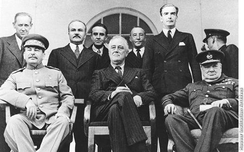 In 1943, Joseph Stalin (USSR), Franklin Roosevelt (USA), & Winston Churchill (Britain) met in Tehran to coordinate a plan to defeat Germany