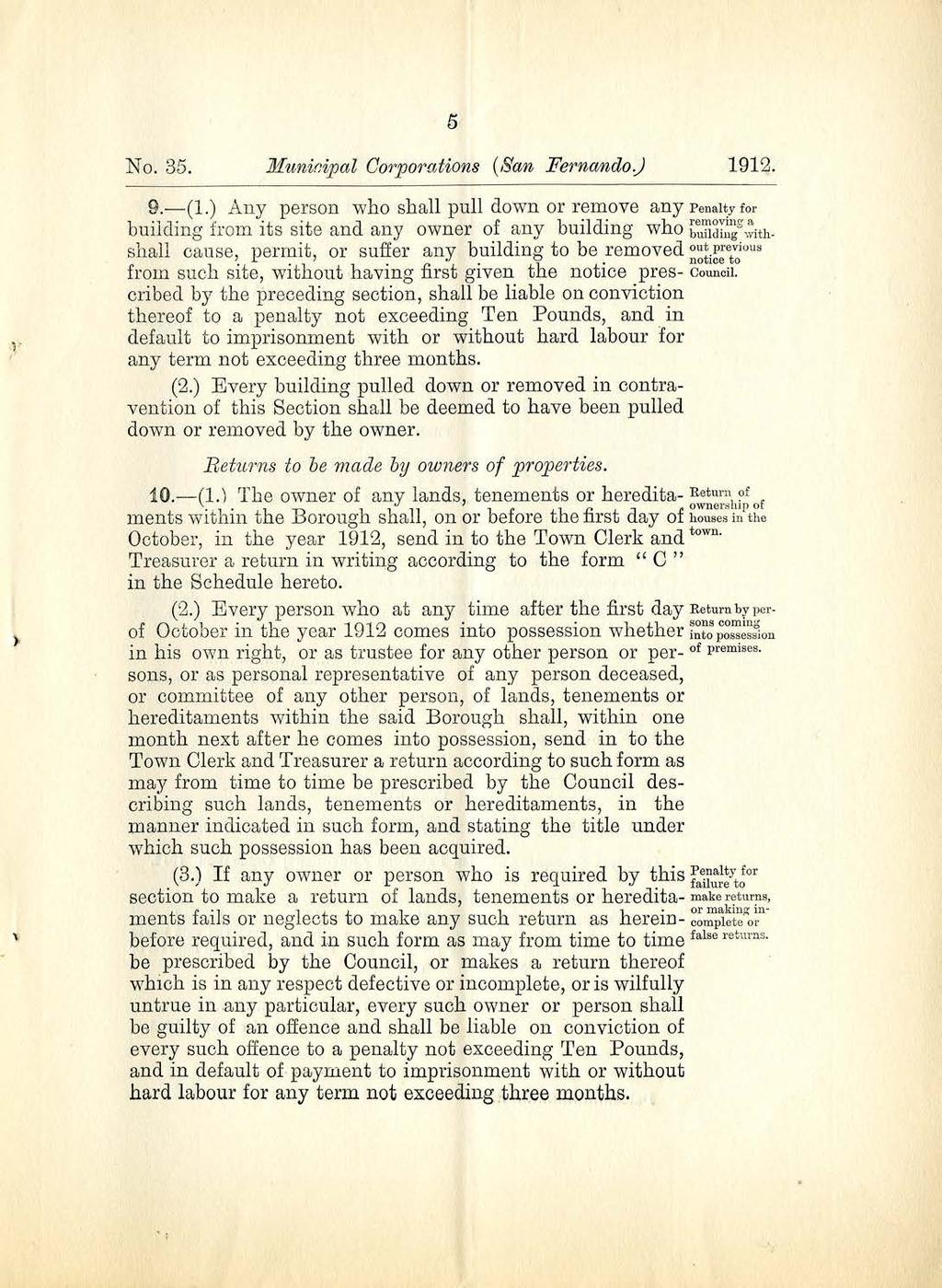 5 No. 35. runicipal Corporations (San Fernando) 1912. Y vth- 9.-(1.