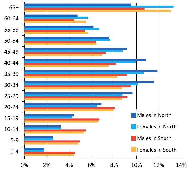 Migrants by age group and gender in the North and the