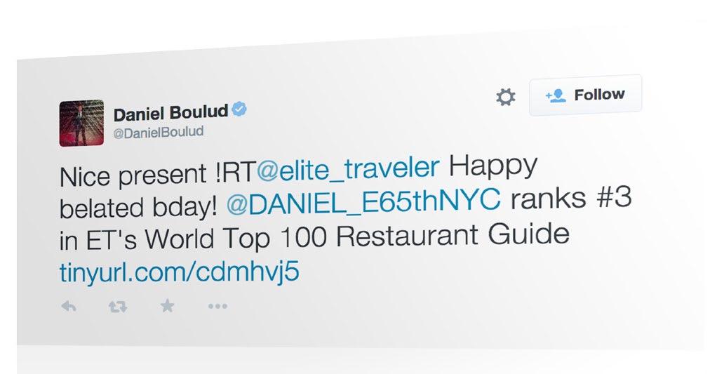 TIMELINES March 31st - April 12th 2016 The Elite Traveler Top 100 Restaurants are launched via a live social media countdown from 100-1 during the ceremony.