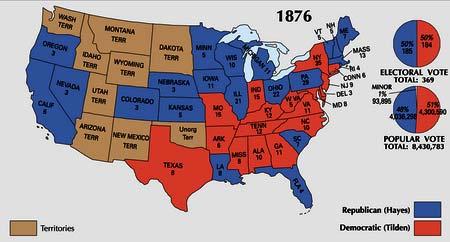 Compromise of 1877 and the end of Contested votes in Presidential election of 1876 between Hayes and Tilden Florida,